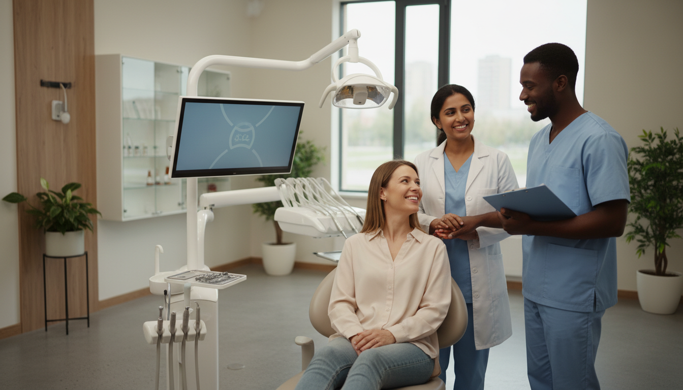 Friendly dental team welcoming patients